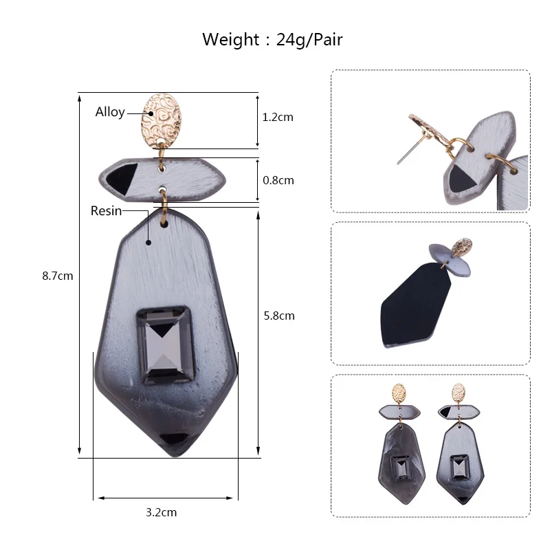 Vintage New Fashion Drop Resin Earrings for Women Big Long Geometric Brown Acrylic Metal Earring With Crystal Wedding Jewelry (5)