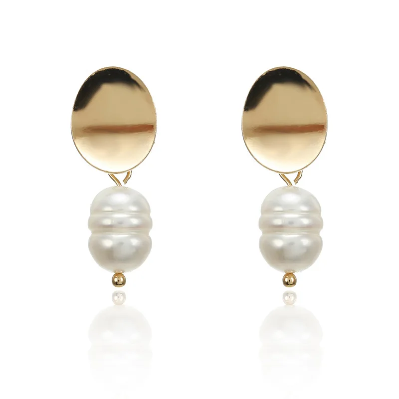 Korean Style Simple Simulated Pearl gold Color Round earrings Geometric Irregular Oval drop Earring Women Gift jewelry | Украшения и