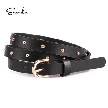 

Earnda Rivets Punk Belt PU Leather Belt Waist For Women Narrow Thin Simple Design Casual Strap For Jeans Dress Black Waistband