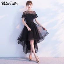 PotN'Patio High Low Prom Dresses Wtih Removeable Jacket 2017 New Elegant Black Graduation