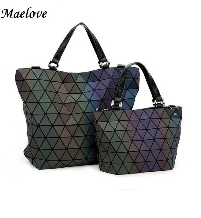 Beste Maelove Lichtgevende tassen Vrouwen Geometrie lattic Pailletten Spiegel Saser Vlakte Vouwen Zakken Casual Tote bag Hologram Gratis Verzending