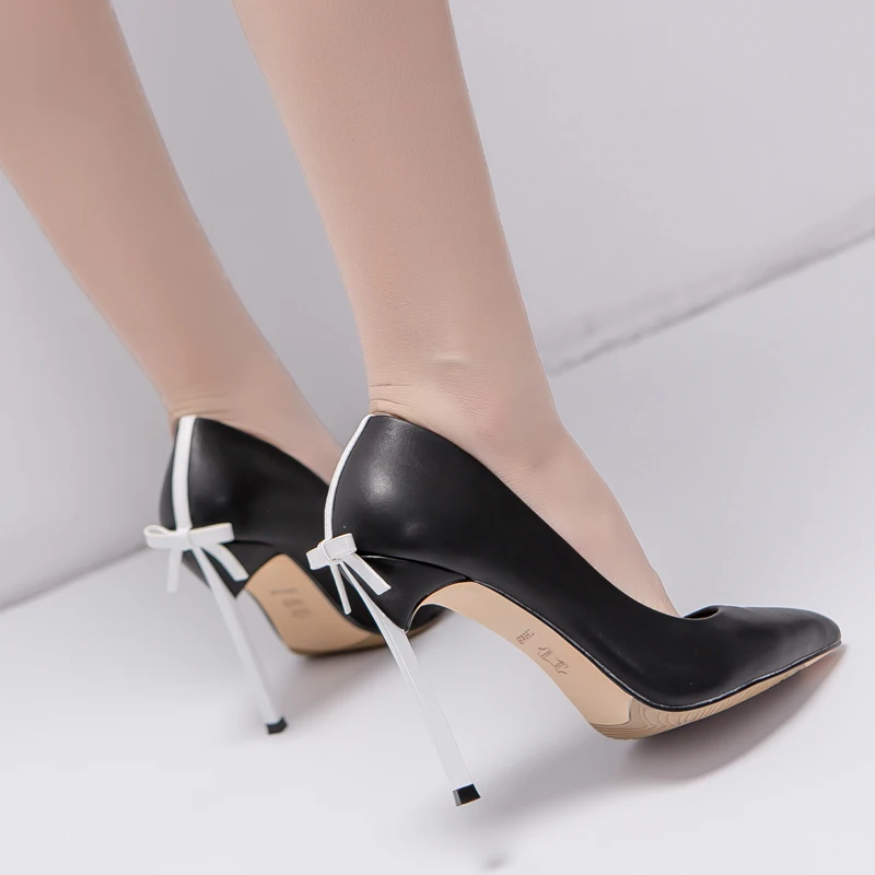 Пикантные женские туфли-лодочки высокого качества 8 см, 10 см, 12 см обувь с острым носком свадебные туфли-лодочки на высоком тонком каблуке с бантом обувь для вечеринок