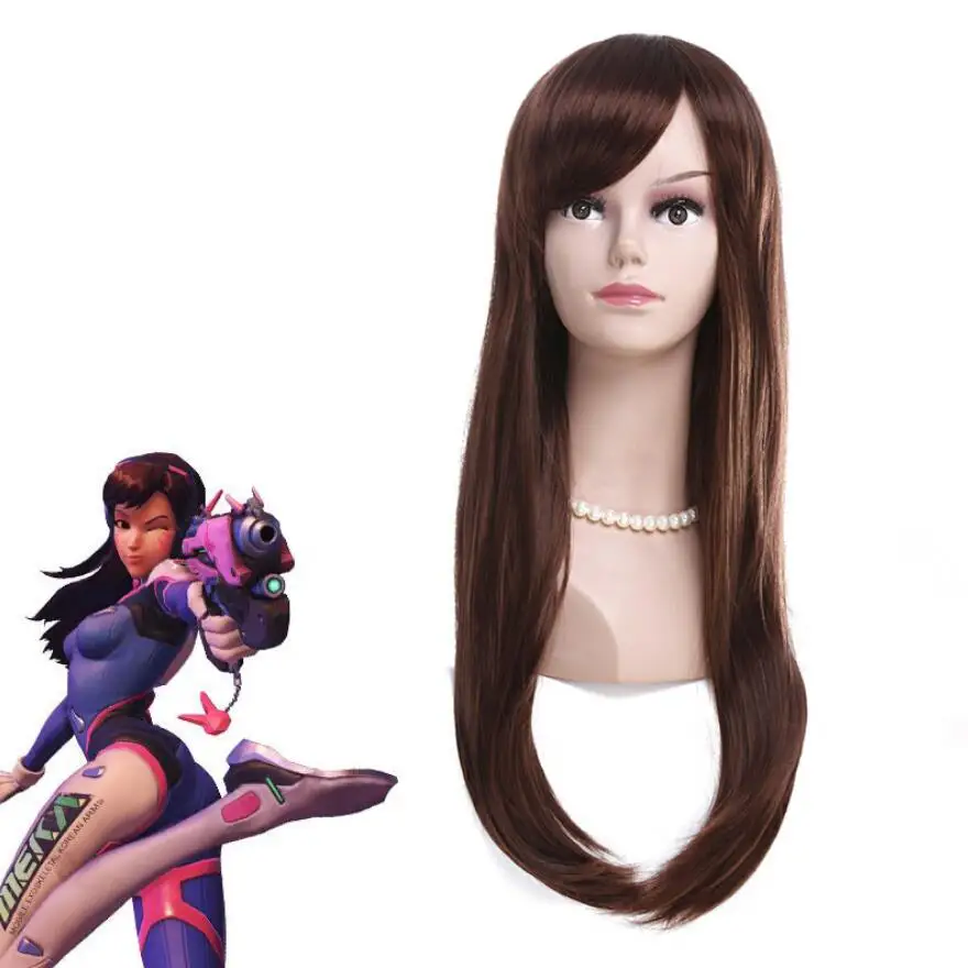 

OW DVA D. VA Copslay Costume Brown Color Hana DVA Song Wig Cosplay Wig Long Women 65 cm Wigs