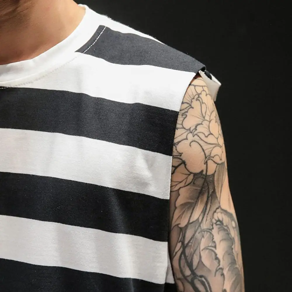 Для мужчин's новая летняя майка Повседневное Slim Fit спортивные полосатые эластичные Короткие большой над Размеры Майки модные тренажерный зал, бодибилдинг, фитнес мягкий