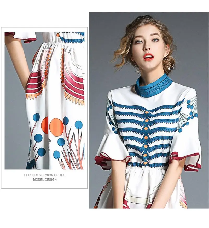 Retro Flower Print Midi Summer Dress Vestidos Playa Verano 2018 Women Party Kawaii Dress Vestidos Casuales De Mujer