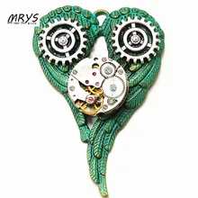 steampunk gothic punk rock owl heart wings watch parts collar brooch pins pendant chain men women vintage jewelry halloween gift