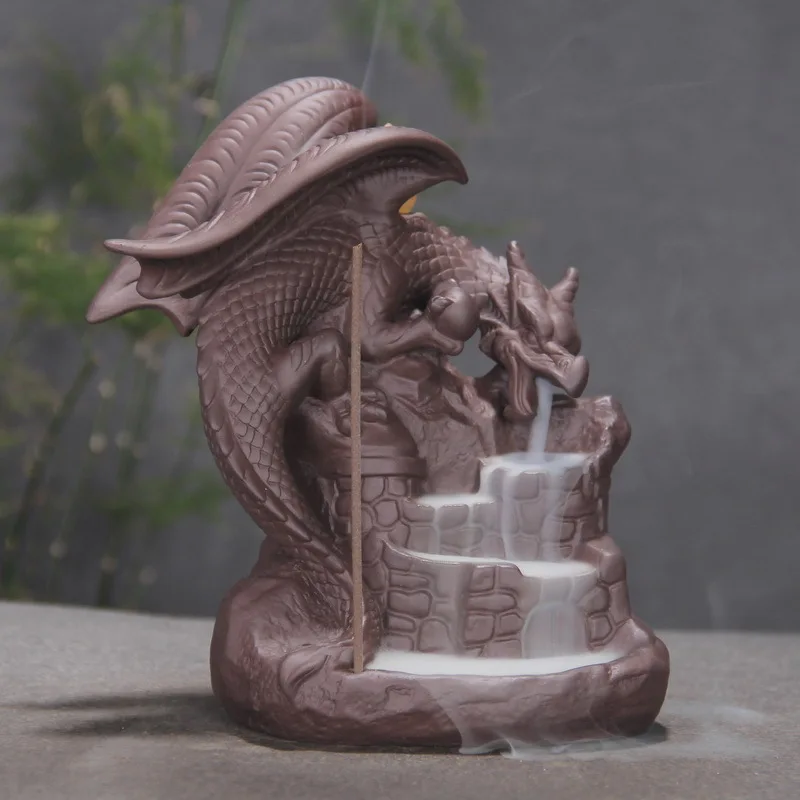 Ceramic Dragon Pterosaurs Back Flow Reflux Incense Burner Home Decor
