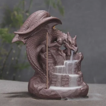 

Ceramic Dragon Pterosaurs Back Flow Reflux Incense Burner Home Decor Ceramics Ornament Incense Base + 10PC Incense Cones