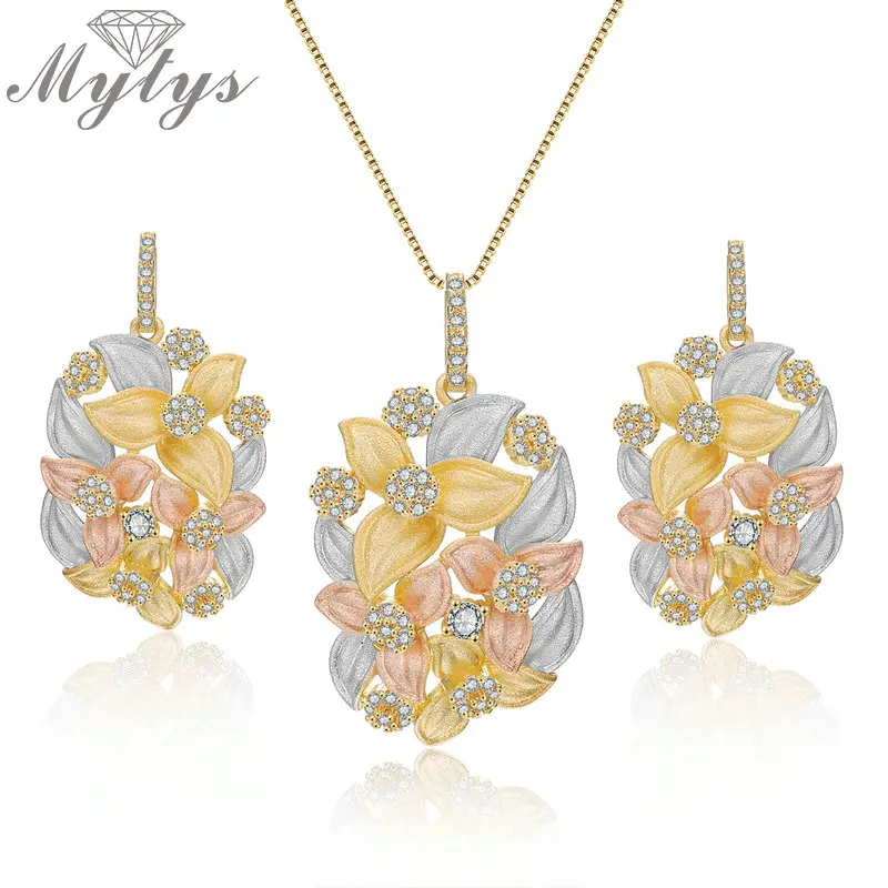 Mytys Flower Trinity Jewelry Sets Frosted Sandblasting Gold Three Color