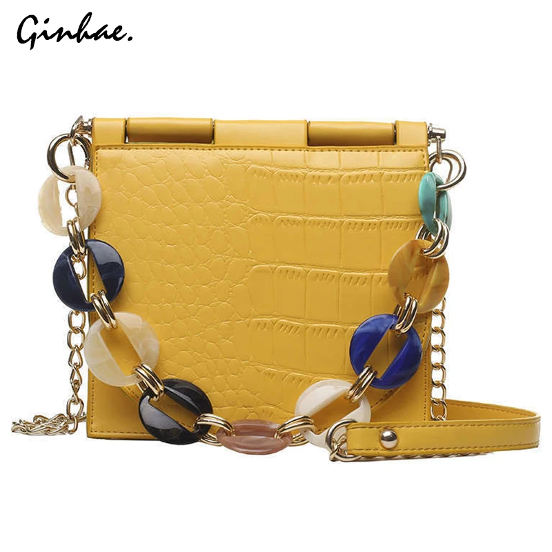 

Ladies Acrylic Alligator Chains Shoulder Bags Fashion Designer Solid Flap Bags Luxury Leather Handbags For Women Sequined Totes