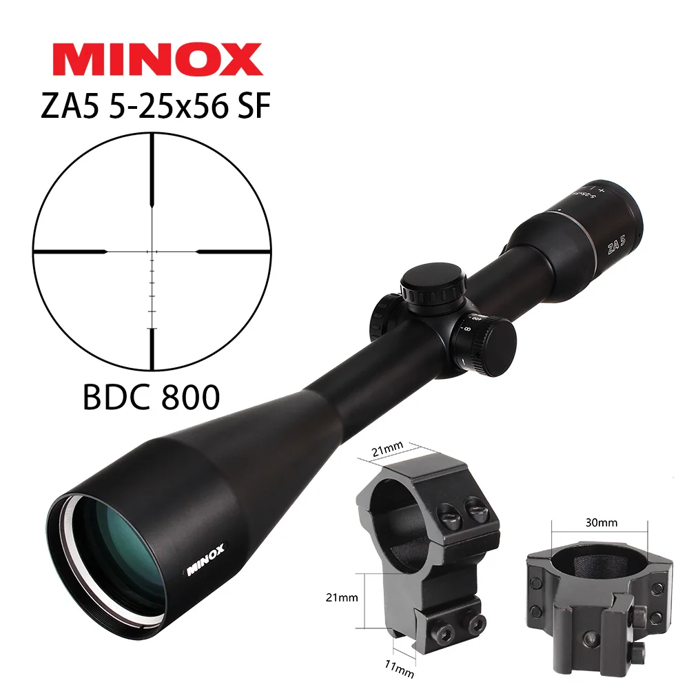 MINOX ZA5 5-25x56 SF охотничьи оптические прицелы 30 мм трубка BDC 800 сетка боковая параллакса тактическая съемка прицел с креплением кольца - Цвет: with Dovetail Rings