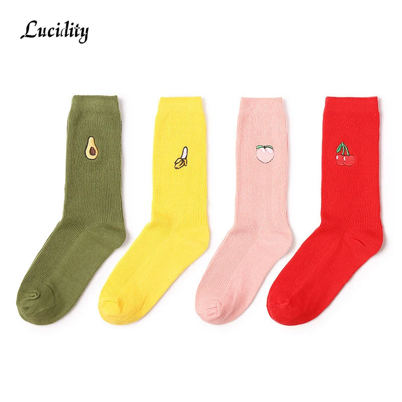 

3Pair/lot=6pieces Casual Women Socks Stack Happy Socks Female Autumn And Winter Plaid Colorful Fruit Party Dress Socks Girl
