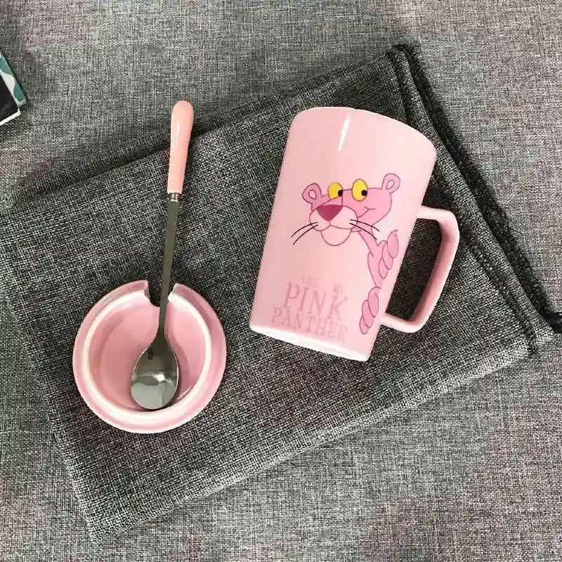 Розовая пантера кофейная кружка с ложкой крышки 350 мл креативные керамические чашки и кружки на день рождения девочки мальчика Рождественский подарок
