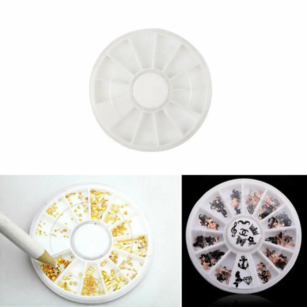 

12 Grids Round Empty Nail Art Decor Container Mini Storage Box Manicure Case