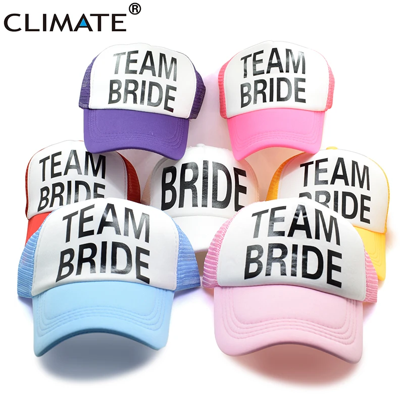 

CLIMATE Bride Team Bride Cap Bridesmaid Women Wedding Mesh Caps Hat Bachelorette Summer Trucker Caps White Neon Mesh Hat