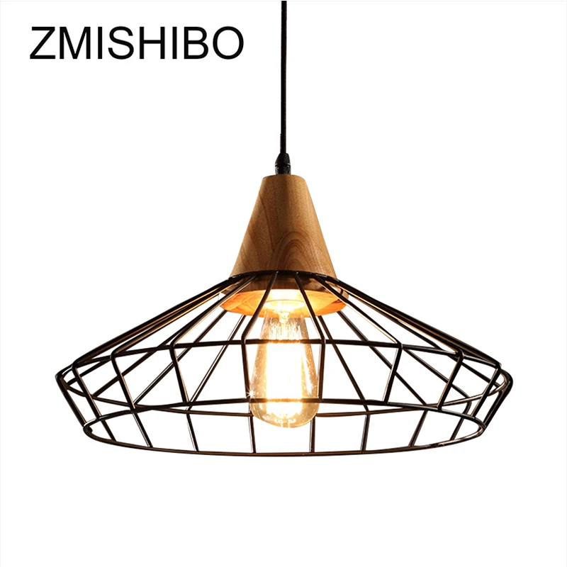 

ZMISHIBO Vintage Wooden Lamp Holder E27 Pendant Lights For Living Room 25/40cm Diameter Hanging Lamp Suspension Lighting Fixture