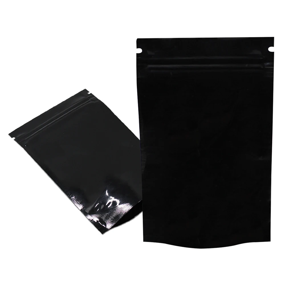 Pure Black Stand Up Aluminum Foil Zip Lock Packaging Bag Mylar Heat