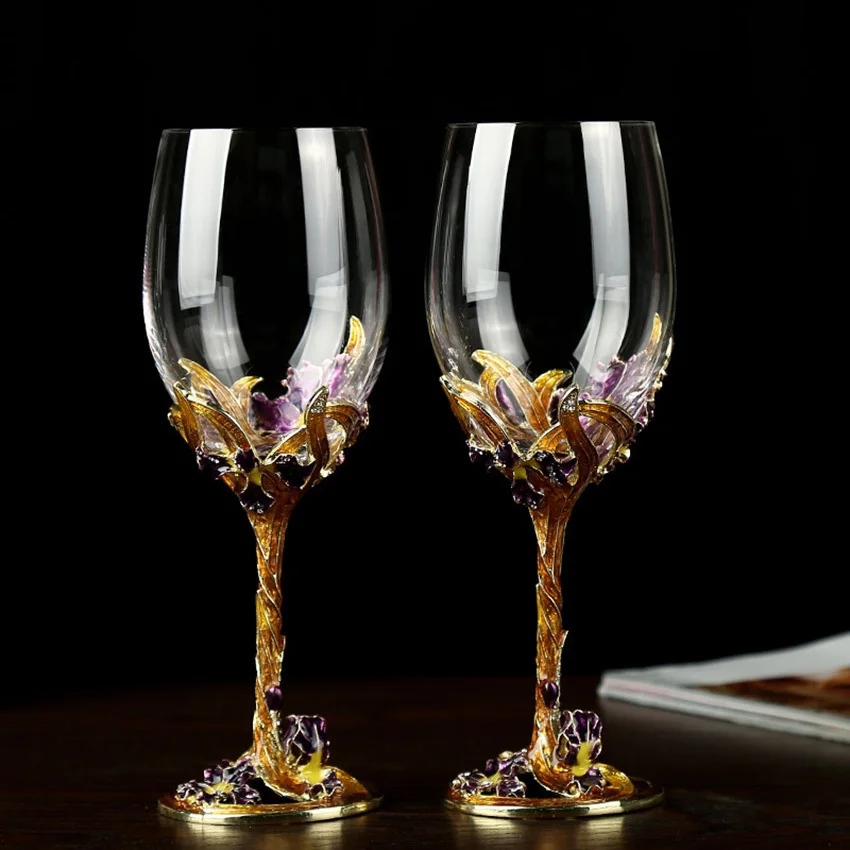 Baratos GFHGSD de cristal de alto grado flautas de champán soporte iphone 5 s caso madera Samsung Galaxy S 6 caso Samsung Galaxy S 5 caso esmalte estilo creativo Copa cristal boda regalos de cumpleaños LK1015