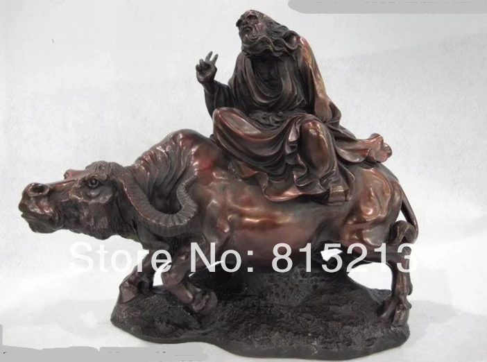 

bi00697 Red Copper Bronze Famous Confucian Lao Zi on Buffalo Ox Bull Wealth Oxen Statue