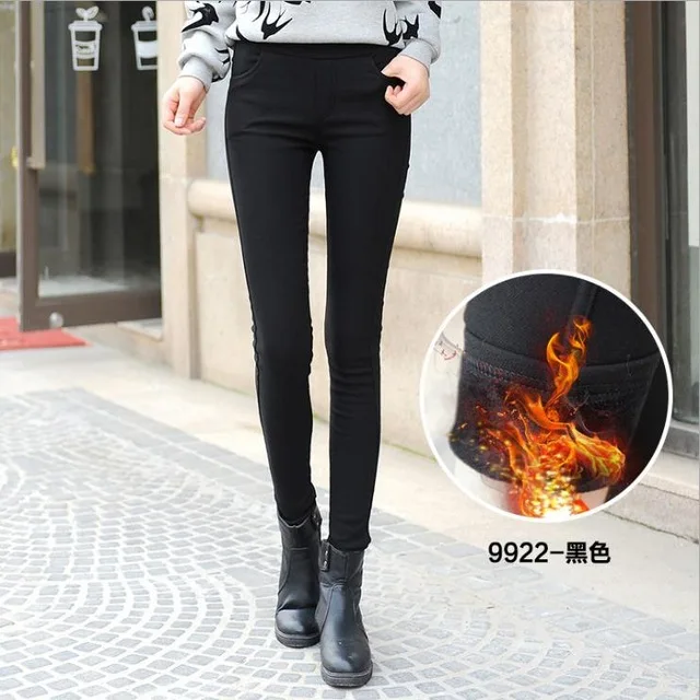 Зимние модные толстые бархатные теплые кашемировые леггинсы размера плюс 4XL обтягивающие узкие брюки с высокой талией женские брюки CM294 - Цвет: Black