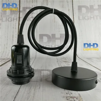 

Sample order E27 DIY lamp fixture black knob switch bakelite 2 ring threaded socket with 1.1 meter black cable and ceiling plate