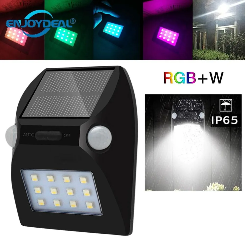 Waterproof RGBW 12 LED Solar Power Dual PIR Motion Sensor Garden Light