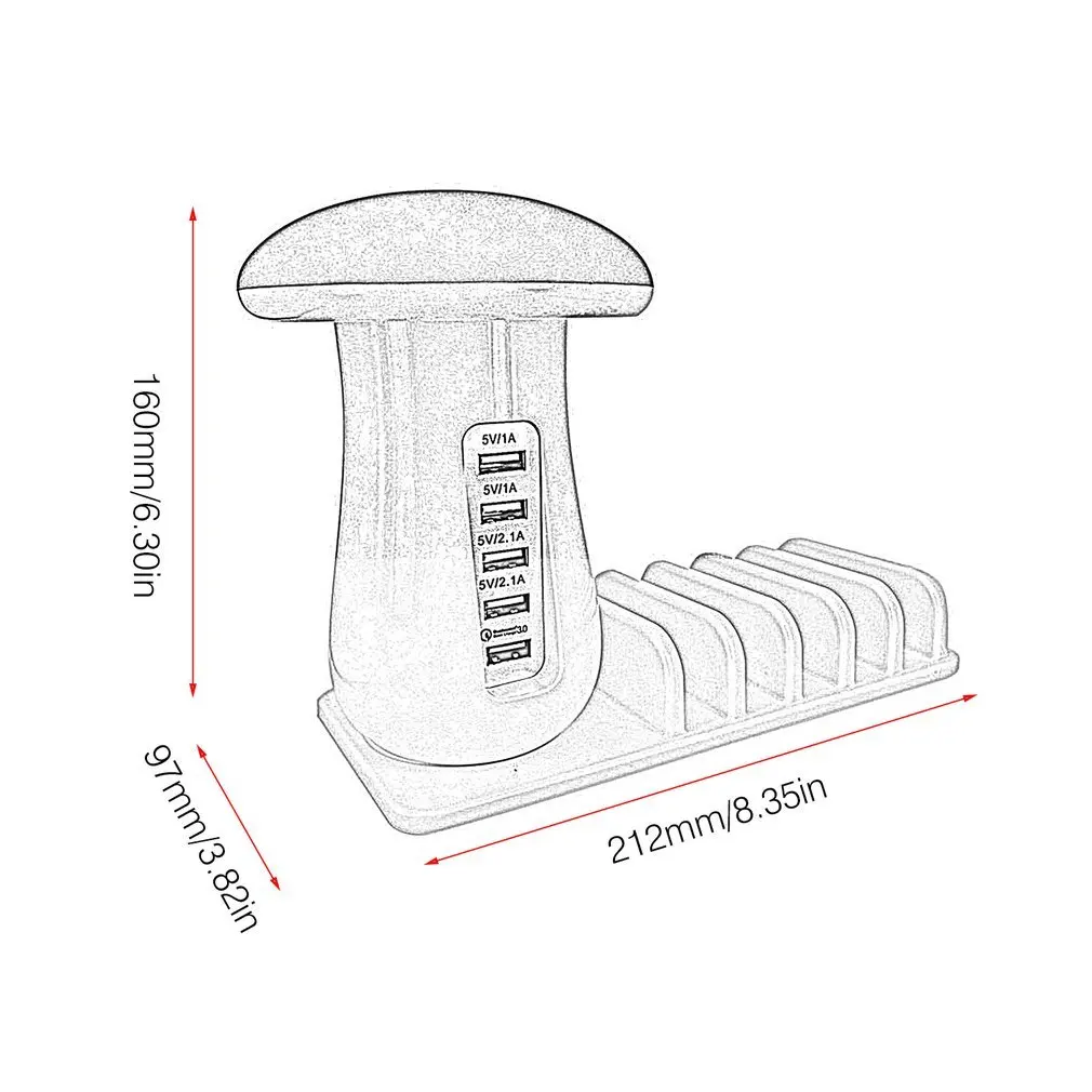 Многофункциональный 5 портов USB зарядная станция концентратор гриб светодиодный светильник зарядная док-станция QC3.0 Быстрая зарядка для мобильного телефона планшета