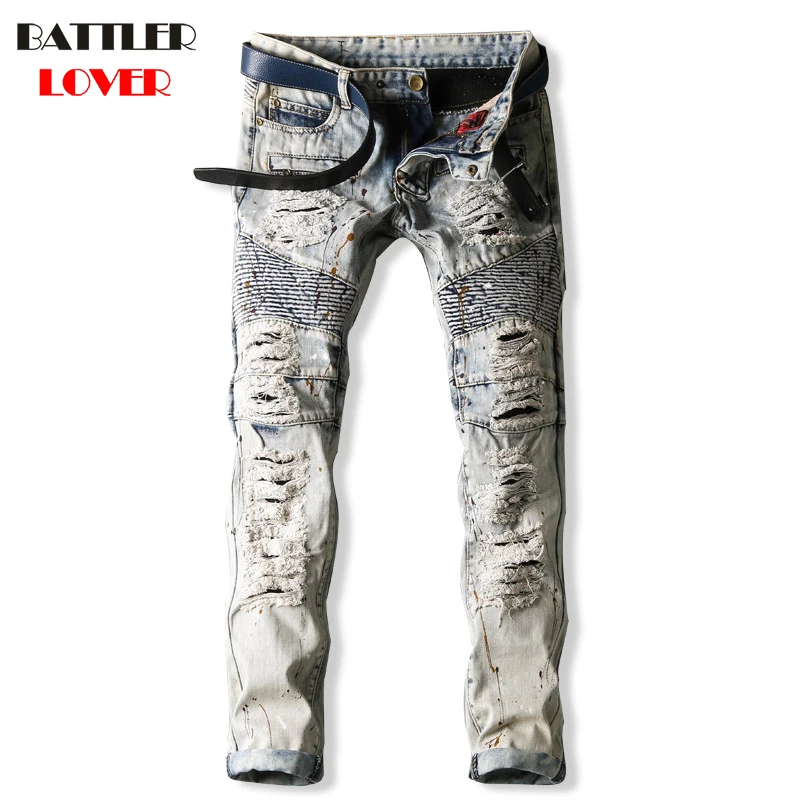 Jeans Men Pants Fear of God Trousers Denim Motorcycle Pant Boost Biker Man Masculina Ripped Balmai Slim Fit Joggers High Quality