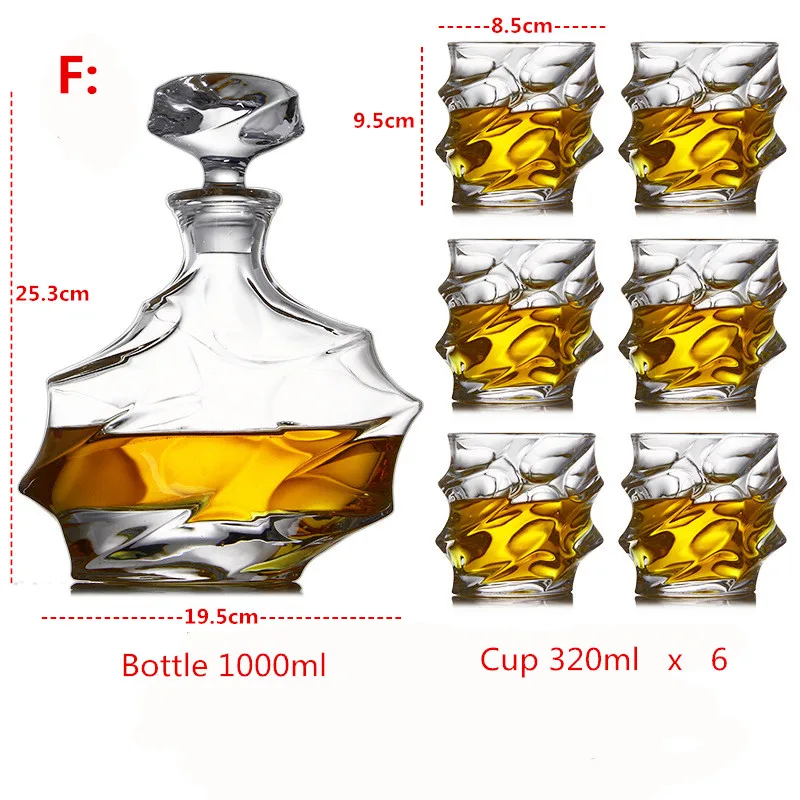Креативный хрустальный стеклянный графин для виски и вина с 4-6 чашками кувшин для воды посуда для напитков Бессвинцовая барная посуда Бутылка водка набор для барменов
