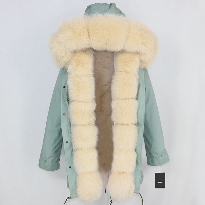 OFTBUY длинная парка, пальто с натуральным мехом, зимняя куртка для женщин, Воротник из натурального Лисьего меха, Толстая теплая брендовая Роскошная Съемная уличная одежда