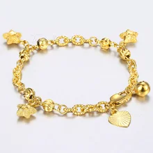 Браслеты для детей, желтое золото, веревка, кабель, звено, цепочка, браслет, сердце, Звездный колокол, очаровательный браслет, детские ювелирные изделия, подарки 4,5 мм, HGB448