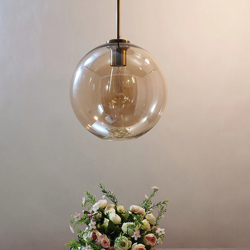  Modern glass pendant lamp blue amber brown glass ball creative hanging lights for dining room kitch - 32952283823