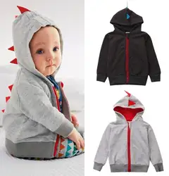 Модная одежда для детей, Детская мода для малышей Детская одежда для мальчиков динозавра с длинными рукавами на молнии с капюшоном куртка