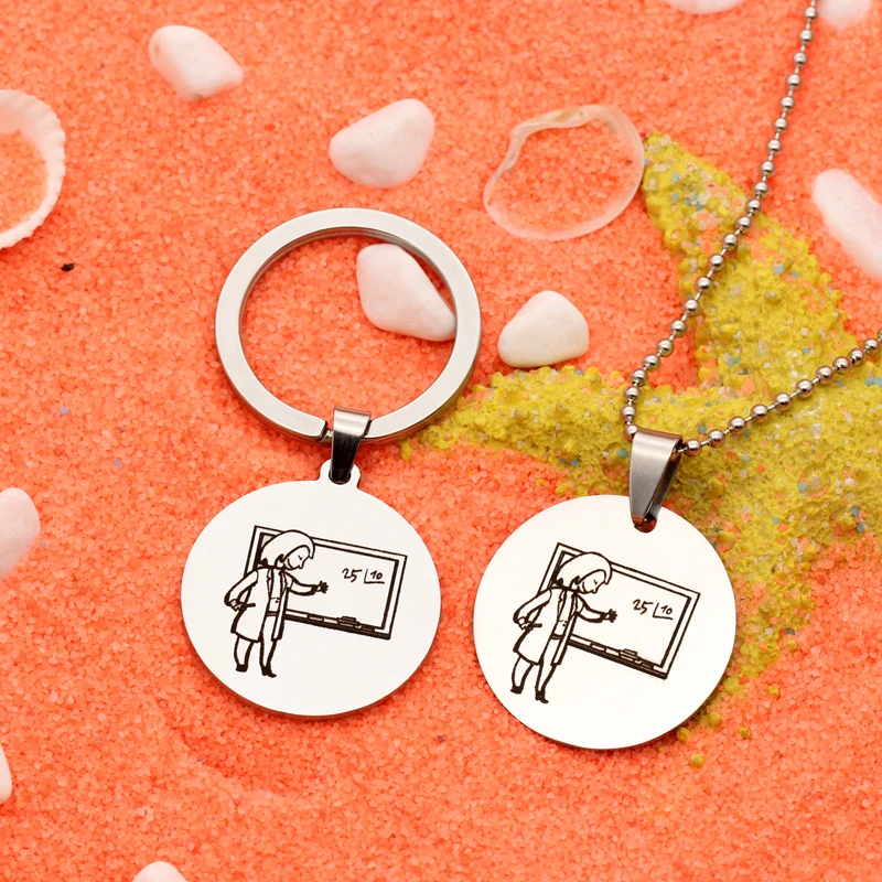 

XIAOJINGLING Mathematics Teaching Round Stamped Pendant Necklace Keychain Teacher's Day Gifts Teacher Jewellry