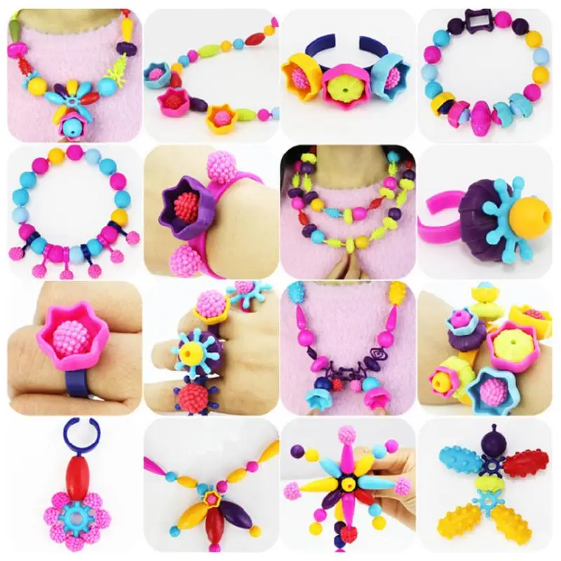 500/300/150pcs Beads Children Cordless Snap Together Toy Jewelry Necklace Ring Making Kit Gift