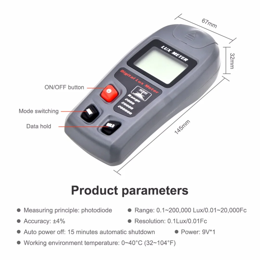 MT-30 High-precision Digital Large-screen LCD Display Illuminance 200,000 Large-range Ambient Brightness Tester Light Meter