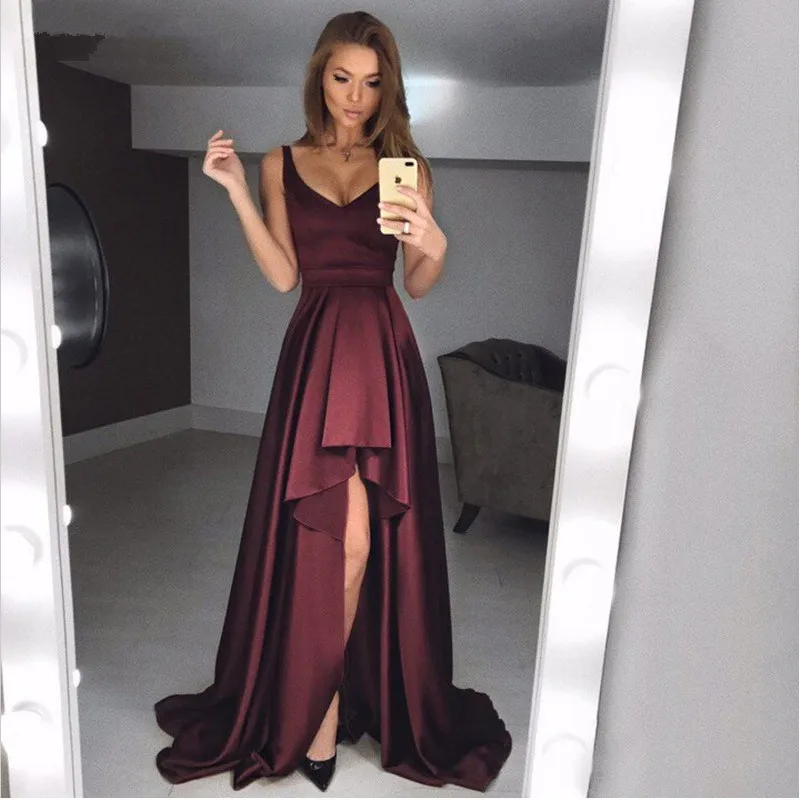 Sexy Sleeveless Evening Dress Long Short Front Long Back Vestidos Satin Party Gowns Evening Gowns Robe De Soiree Sexy Sleeveless Evening Dress Long Short Front Long Back Vestidos Satin Party Gowns Evening Gowns Robe De Soiree