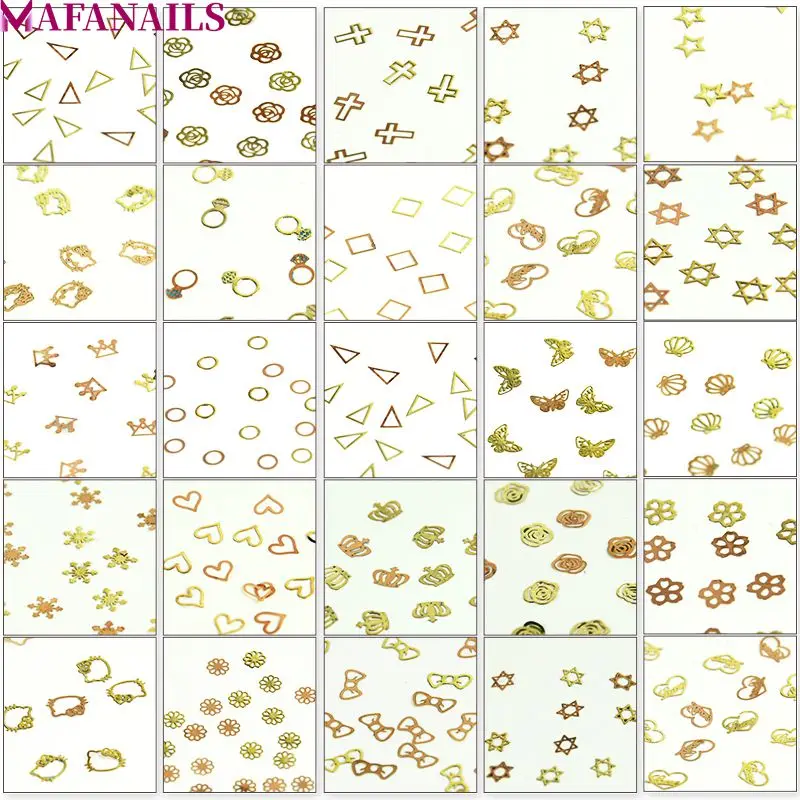 1000 шт./лот 3D Металл Slice треугольник/звезда/пересечения золота меди ногтей наклейки Наклейка фольги рождественские украшения ногтей 25 формы