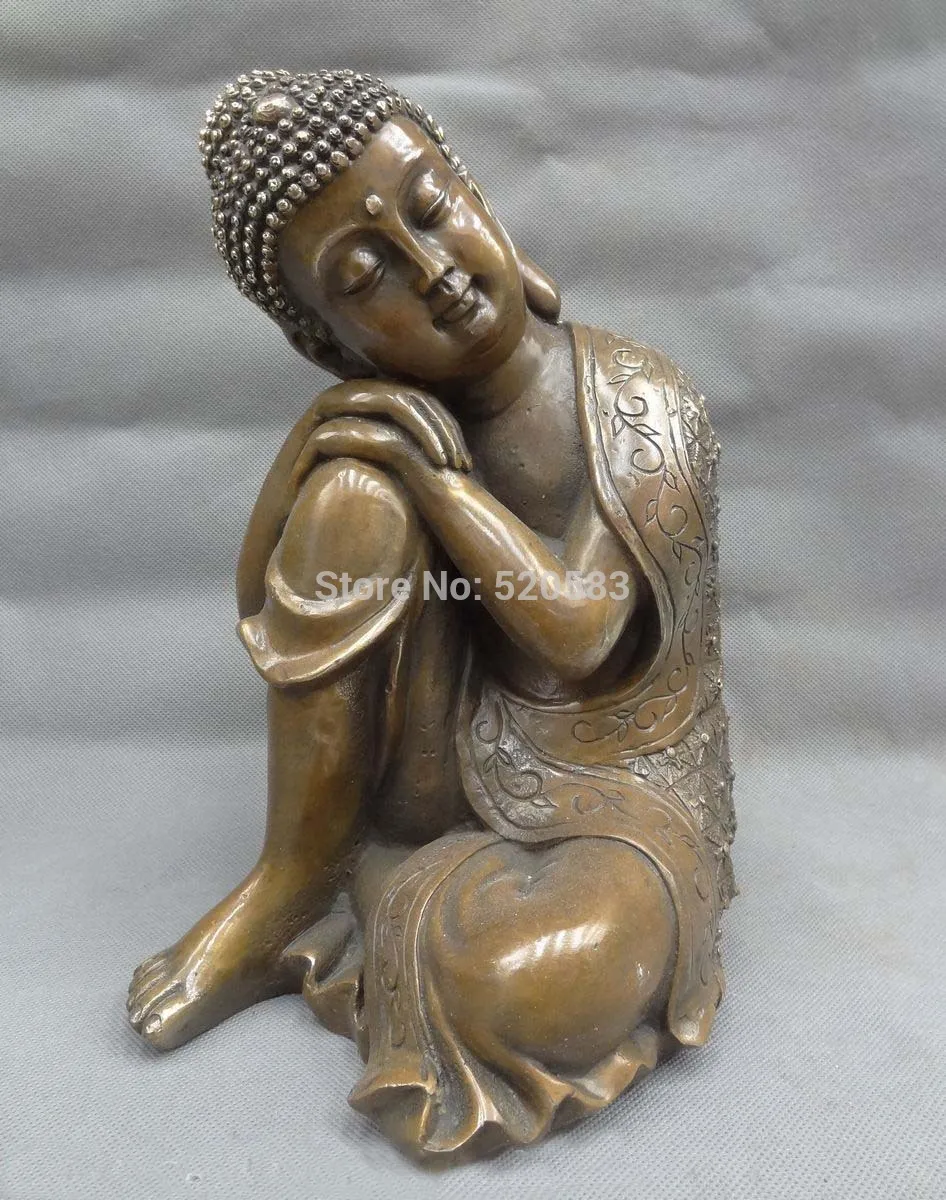 

free 10" Tibet Bronze Copper Buddhist Sleep Sakyamuni Joss Shakyamuni Buddha Statue fast