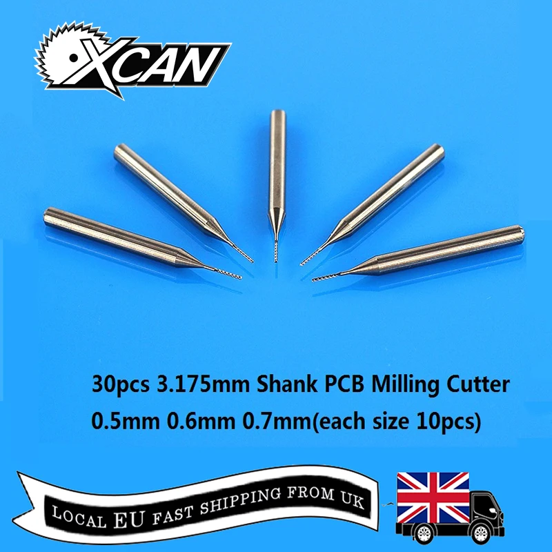 

Free Shipping XCAN 30pcs 3.175mm Shank PCB Milling Cutter 0.5 0.6 0.7mm Carbide End Mill CNC Engraving Bit Corn Milling Cutter