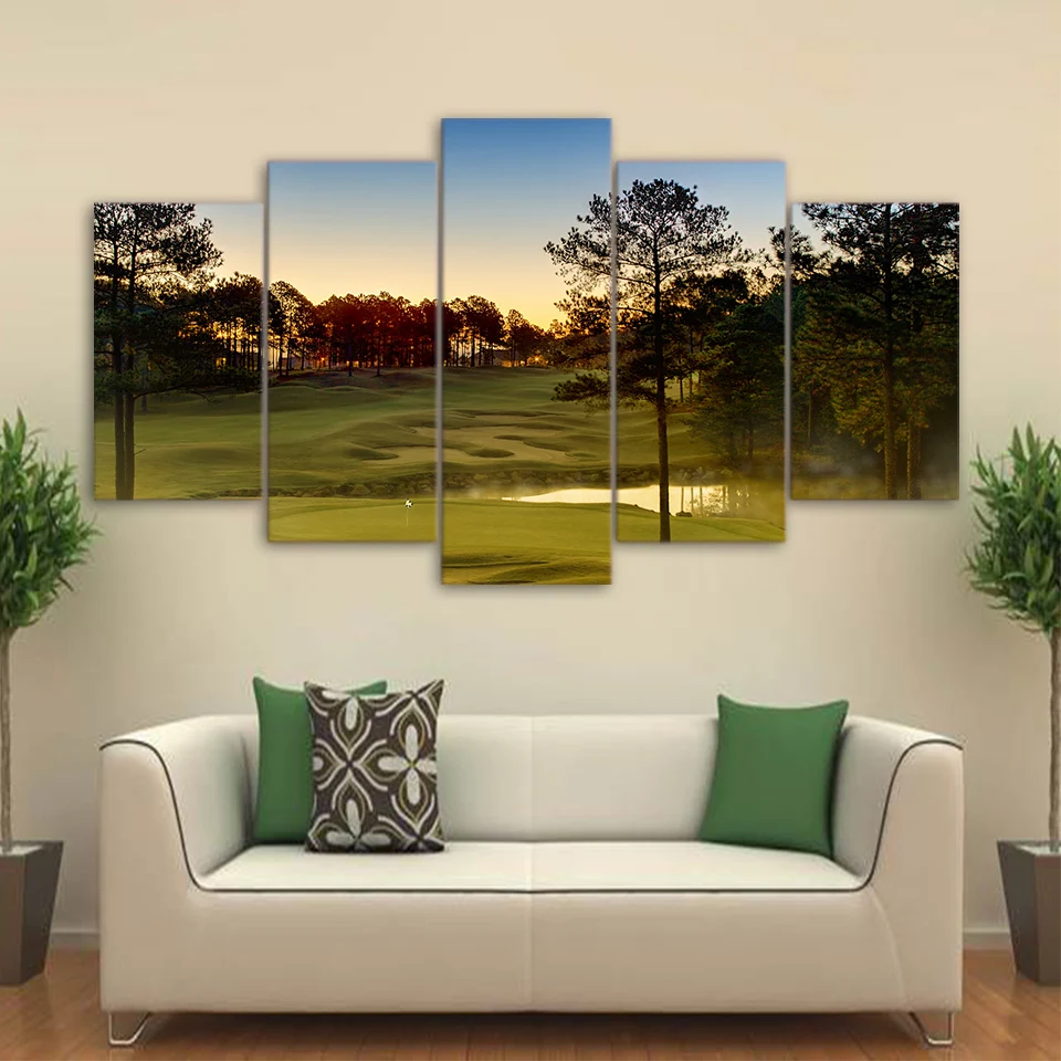 Nowoczesne Wall Art Zdjęcia Drukowane na Płótnie Malarstwo Home Decor Niebo Krajobraz Plakat Rama 5 Sztuk Wall Art Mountain Pole Golfowe