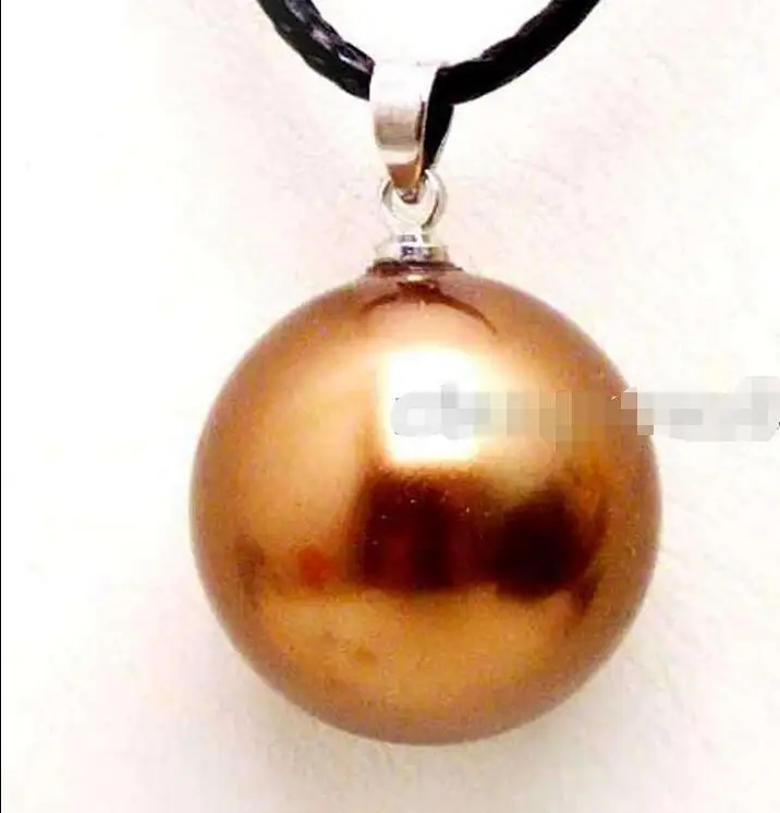 

FREE SHIPPING HOT sell new Style >>>>>SALE 18mm Big Round brown Sea Shell Pearl pendant cord 17 to 18" necklace