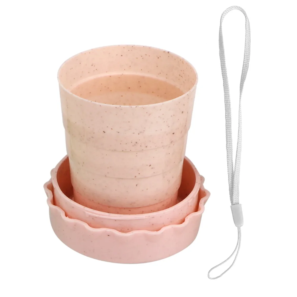 Складная чашка для путешествий, посуда для напитков, кухонные аксессуары, выдвижные стаканы, экологически безопасные гаджеты из пшеничного материала - Цвет: Розовый