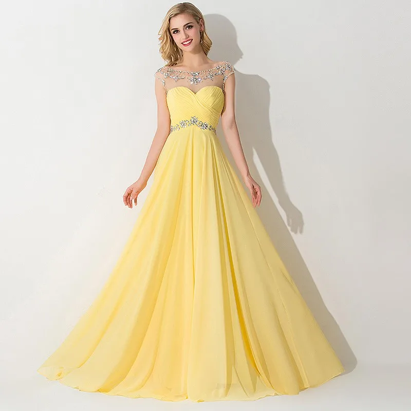 Royal Blue Yellow Red Evening Dress Backless Crystal Chiffon Evening