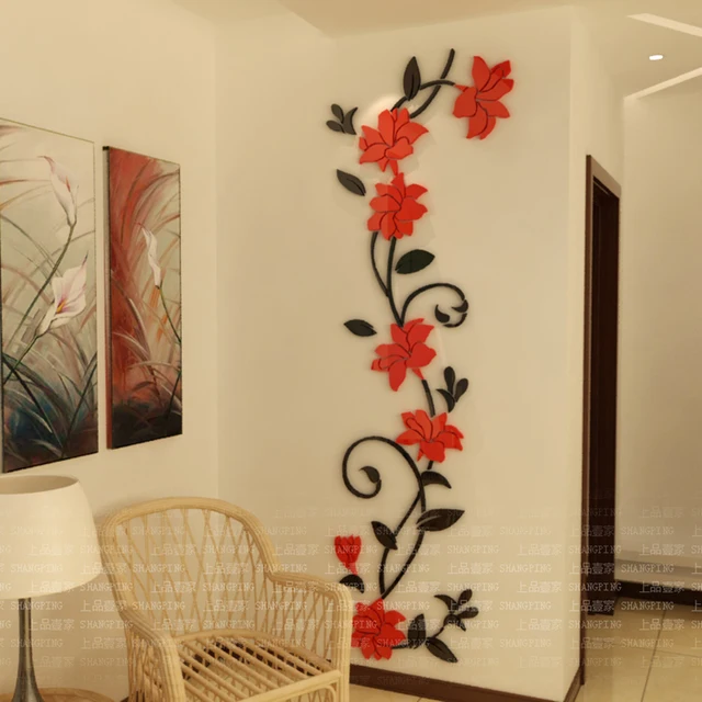 DIY flores pared pegatinas acrílico pegatina decoración ...