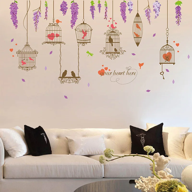 Stickers Flower Bird Cage Dragonfly Wall Stickers for Kids Rooms Girl room Decorations Decals Poster Home Decor Peel and Sticker