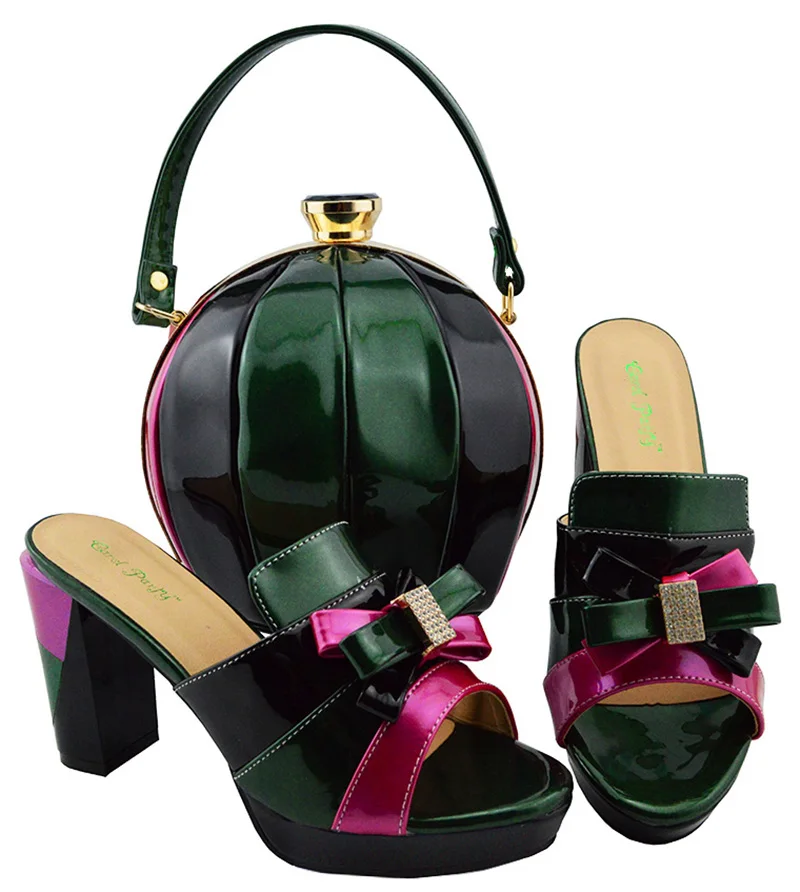 

Cute globular shape Brand New Italian designs shoes and bag set in 9cm high heel matching bags for Ladies