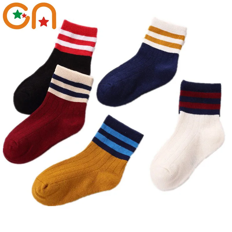 

5pairs/lot Autumn Winter New Kids Cotton socks Boy Girl Baby Infant fashion stripe Cartoon socks,For 1-12T Children gifts CN