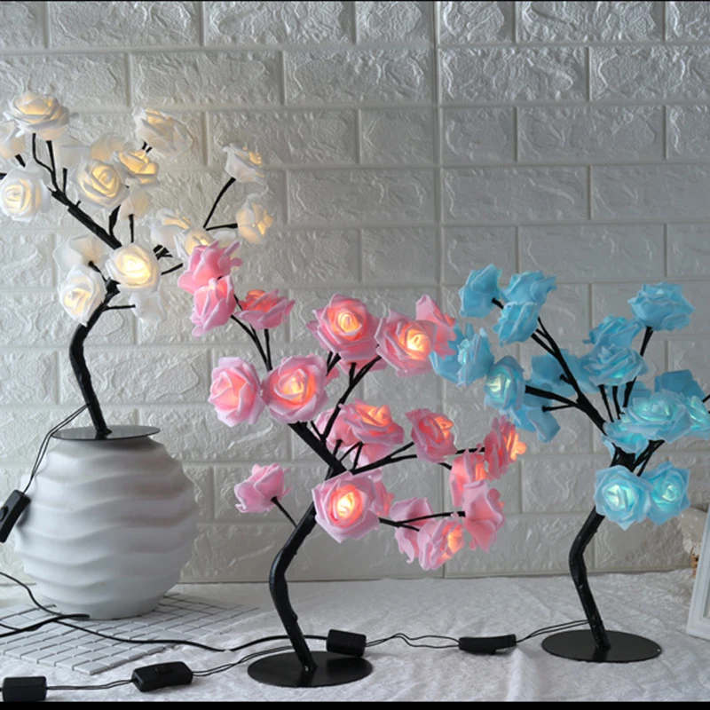 

Rose Shaped Table Lamp Flower Rose Tree Decorative Light for Living Room Bedroom ALI88