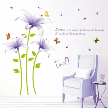 

Large Romantic 3D Purple Lily Vinyl Flowers Wall Stickers For Living Room Home Decoration Nature Wall Posters Home Interior Art